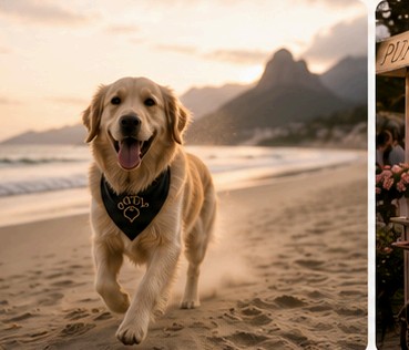A dog running on the beach at sunset